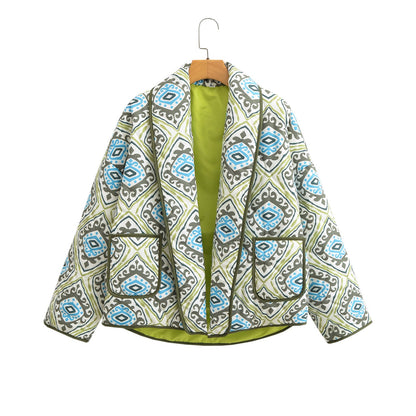 European American Floral Print Cotton-Padded Jacket