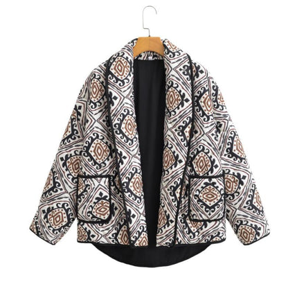 European American Floral Print Cotton-Padded Jacket