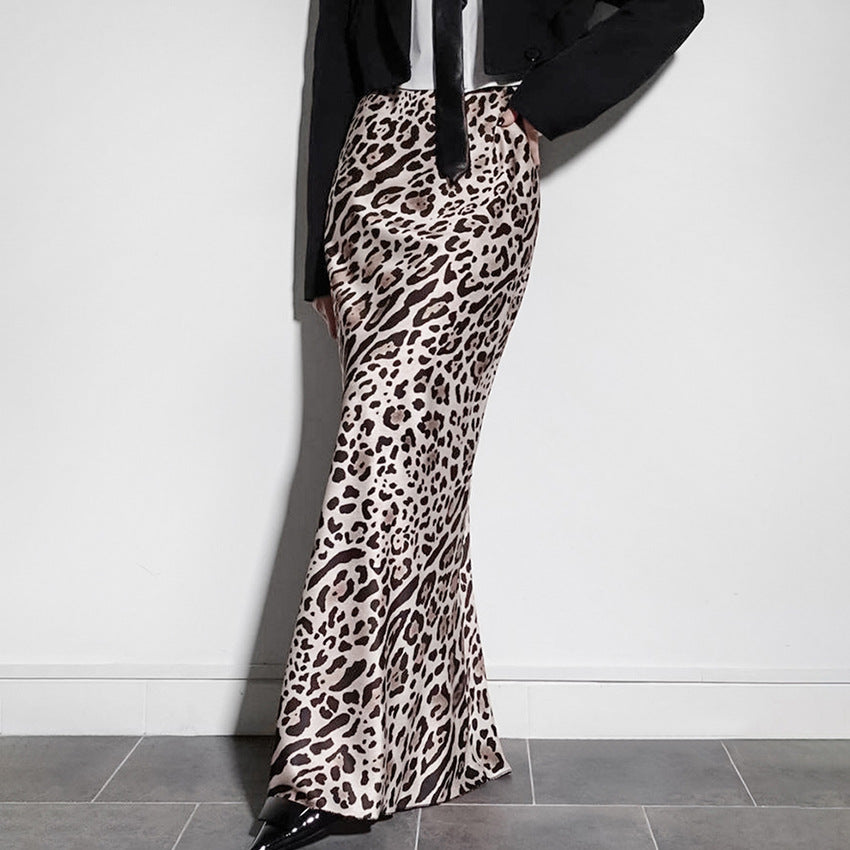Fashion Leopard Print Long Dress For Women High Waist Drooping