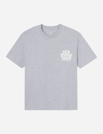 Our World Needs Jesus Heather Grey Unisex Tee