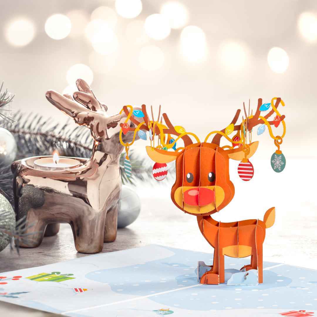 Paper Love Christmas Card - Ornament Reindeer Pop Up Card