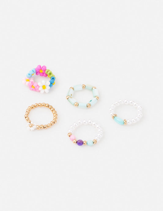 Pastel Beaded Ring Set