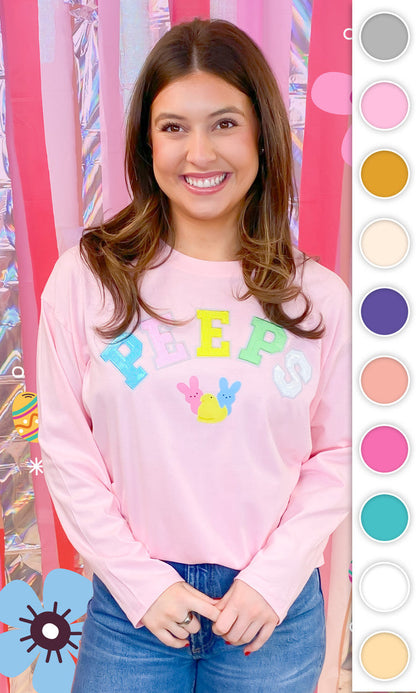 Peeps Sequin Easter Graphic Long Sleeve T-Shirt,Boyfriend
