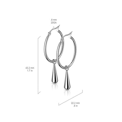 Stainless Steel Hoop Earrings with Teardrop Dangle