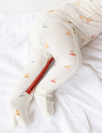 Sailboat Bamboo Convertible Footed Onesie