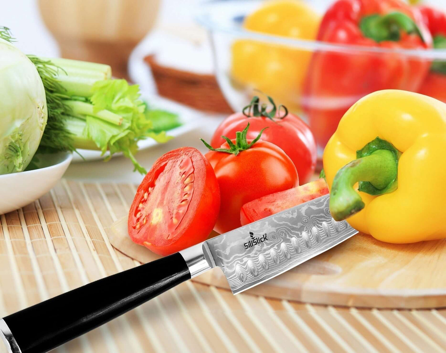 Damascus VG10 Steel Santoku Knife Classic Wave