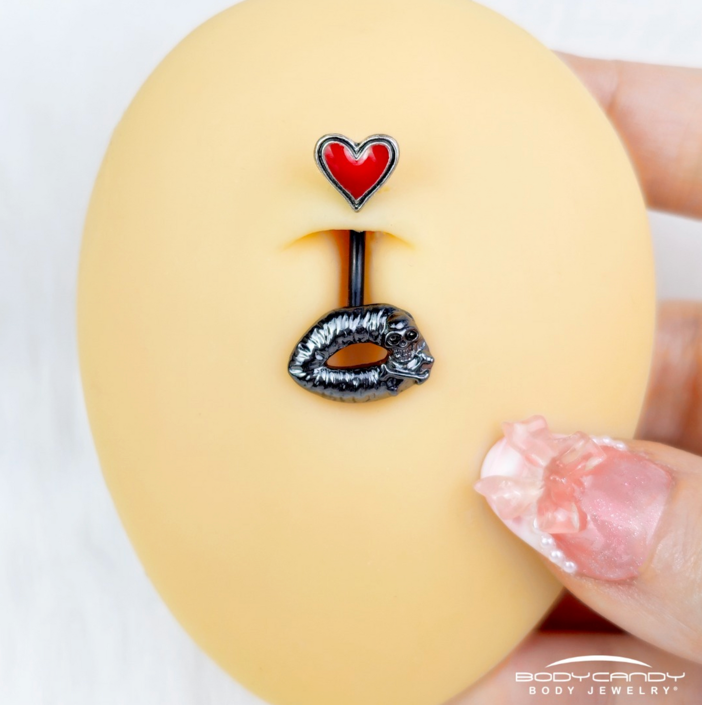 Red Heart Kiss of Death Double Mount Belly Ring