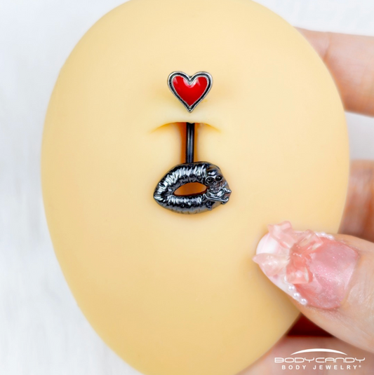 Red Heart Kiss of Death Double Mount Belly Ring