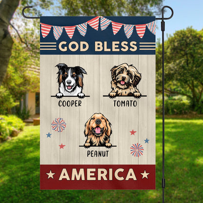 God Bless America 4th Of July Personalized Custom Photo Dog Cat Garden Flag C730