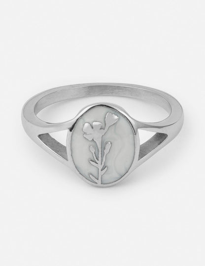 Silver Wildflower Signet Ring
