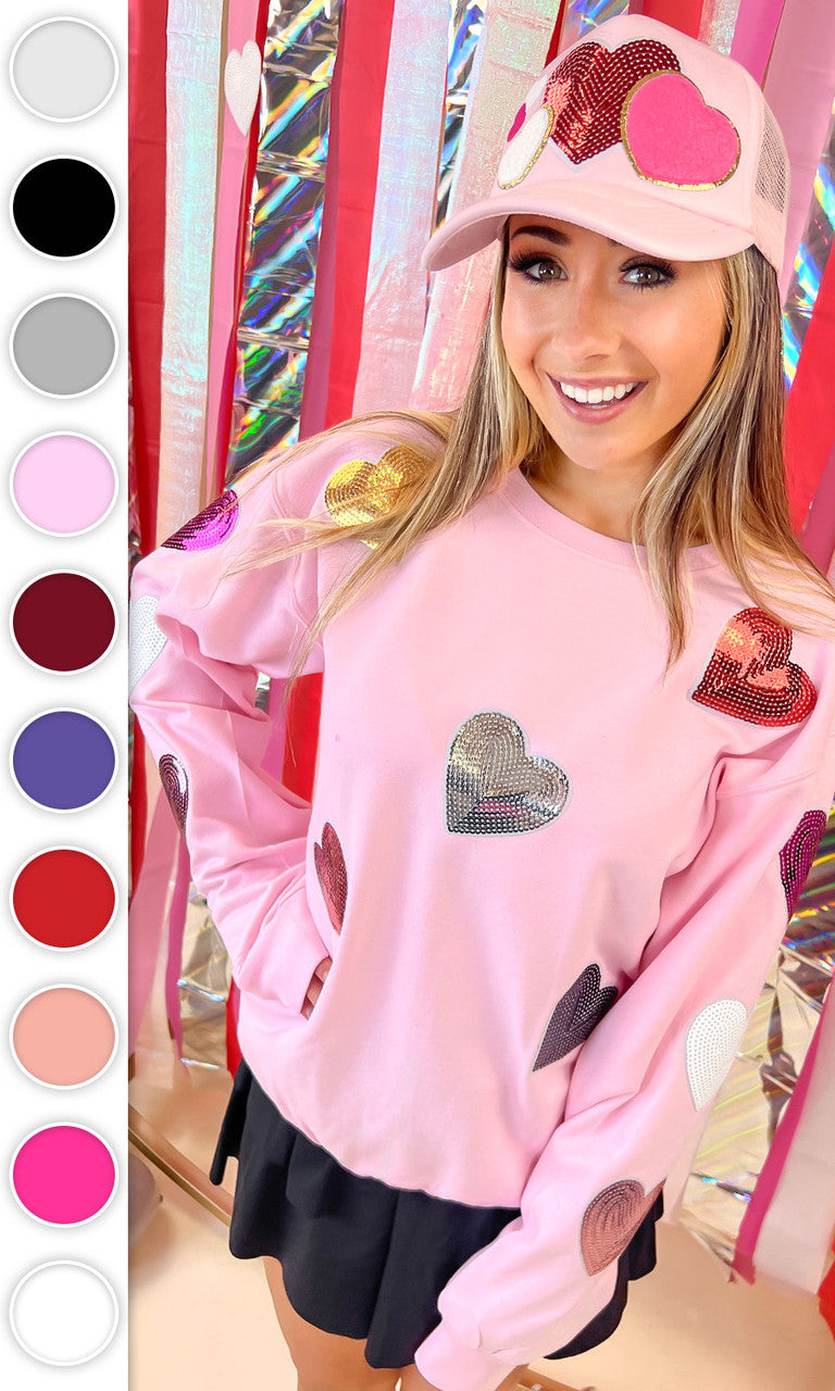 Sparkle Sequin Valentine Heart Graphic Sweatshirt