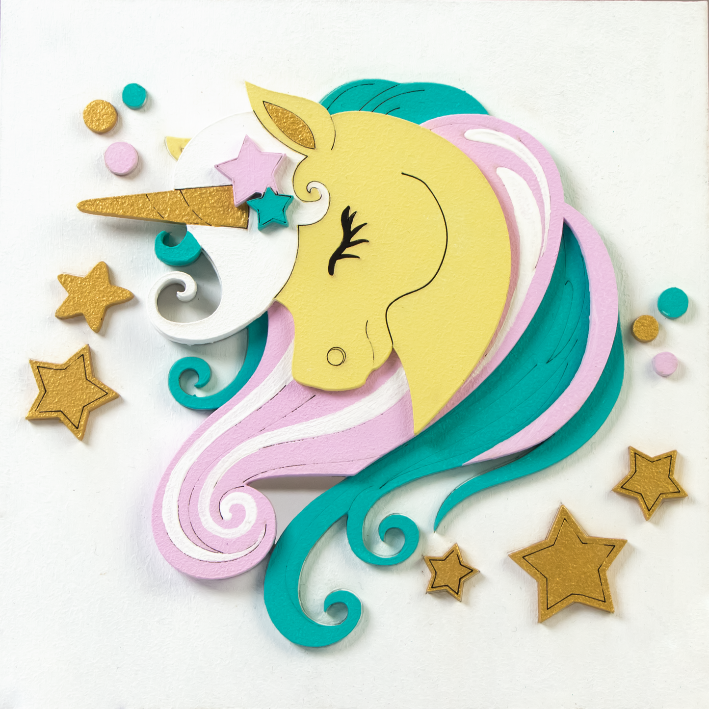 Set, 3D painting, "Star Unicorn", primed fibreboard, 18x18cm, ROSA TALENT