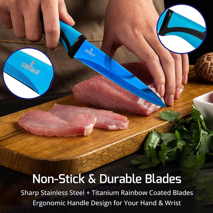 Steak Knife Set 6 Titanium Coated Black Handle, Black Blade