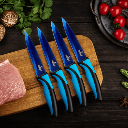 Steak Knife Set 4 Titanium Coated Deep Blue Blade