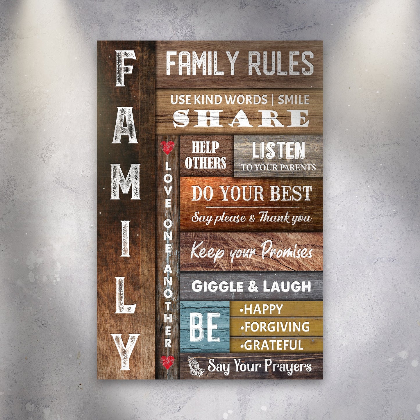 Use Kind Words, Listen To Your Parents Family Rules Sign