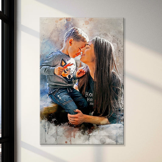 Mother And Son Watercolor Portrait Sign