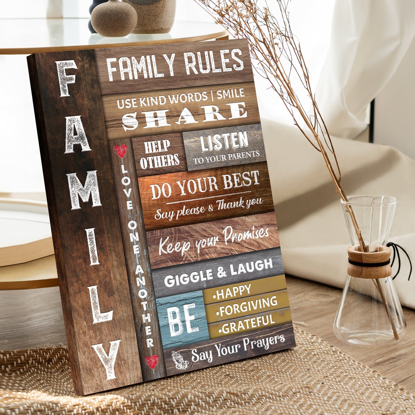 Use Kind Words, Listen To Your Parents Family Rules Sign