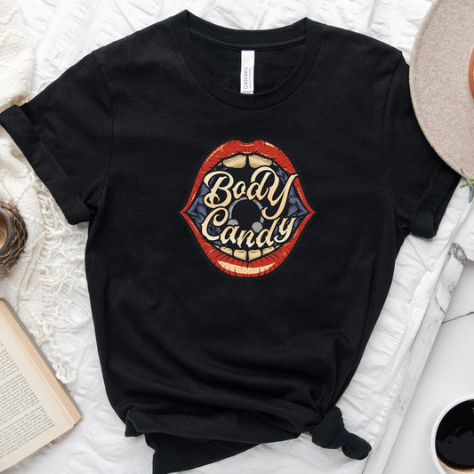 Big Mouth Piercing Body Candy Black Crew Neck Tee Shirt