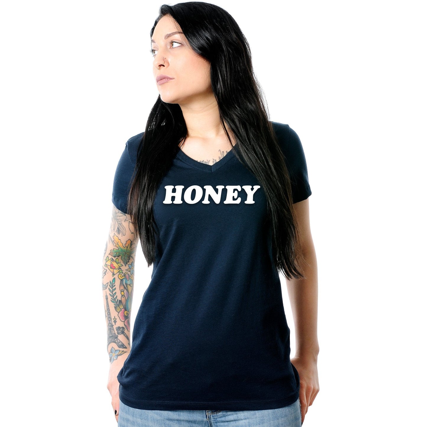 Honey Black V-Neck Tee Shirt