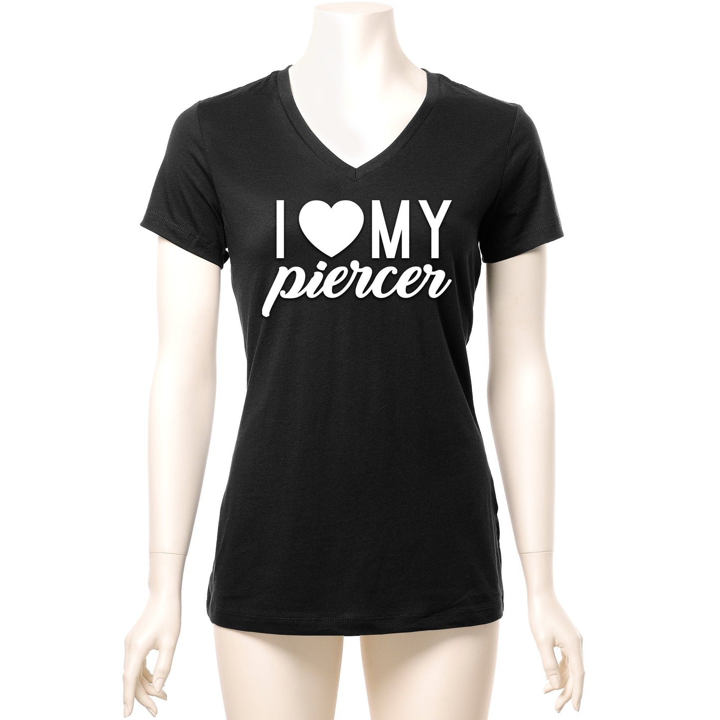 I Heart My Piercer Black Tapered V-Neck Tee Shirt