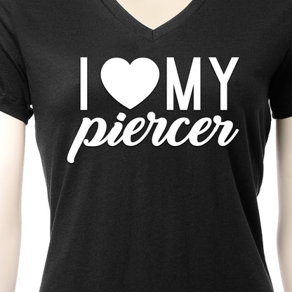 I Heart My Piercer Black Tapered V-Neck Tee Shirt
