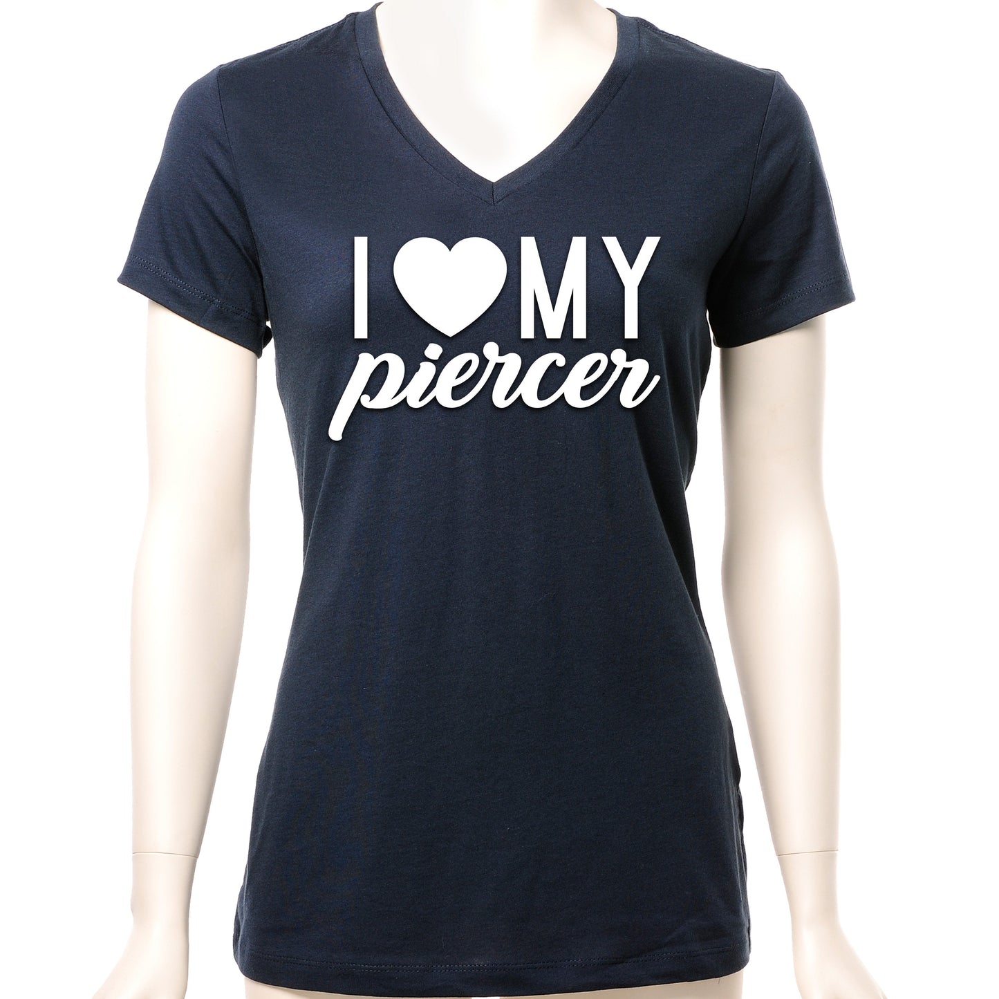 I Heart My Piercer Black Tapered V-Neck Tee Shirt