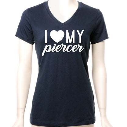 I Heart My Piercer Black Tapered V-Neck Tee Shirt