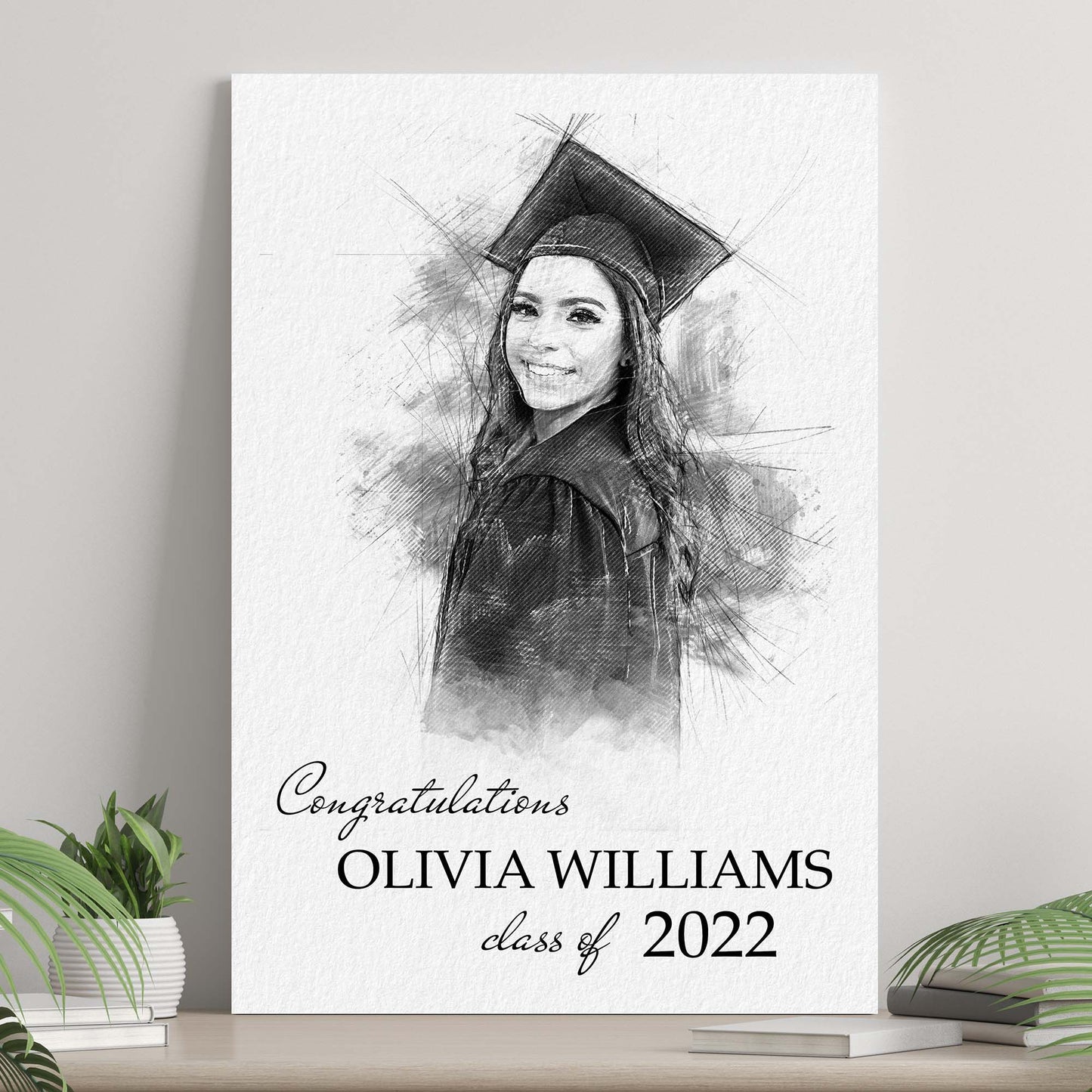 Graduation Photo Pencil Sketch Portrait Sign
