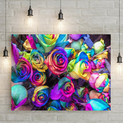 Rainbow Roses Canvas Wall Art