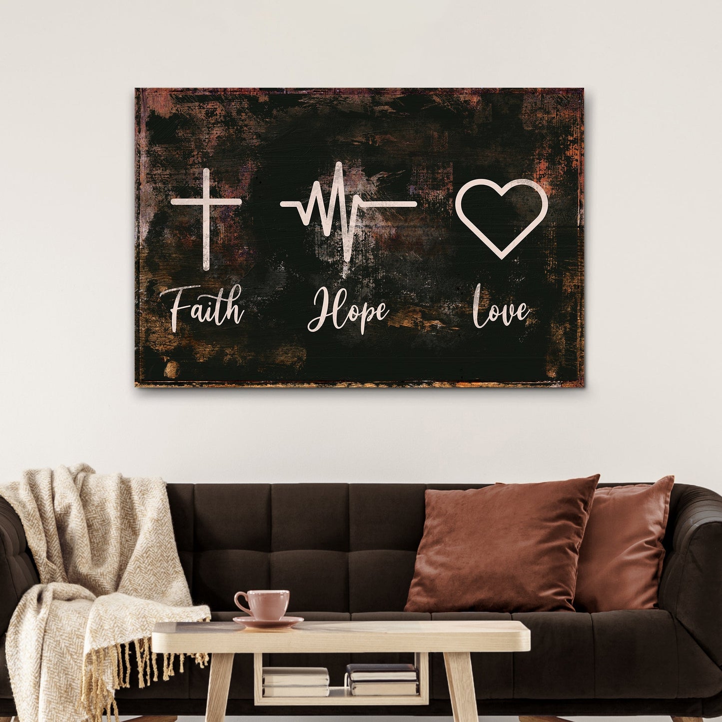 Rustic 'Faith, Hope, Love' Sign - Christian Art and Biblical Decor for home