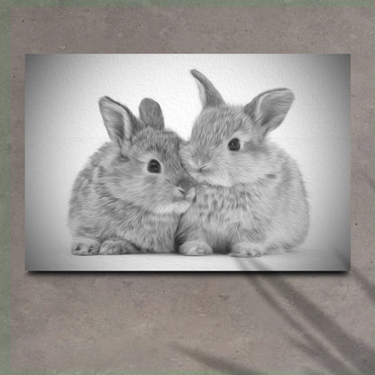 Gray Rabbits Sketch Canvas Wall Art