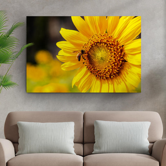 Bee On Sunflower Canvas Wall Art