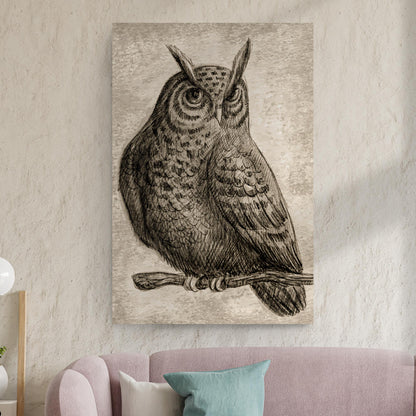 Owl Pencil Sketch Portrait Canvas Wall Art