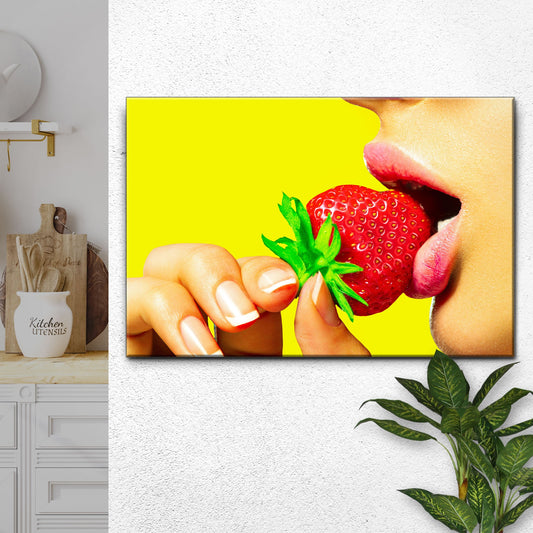 Fruits Strawberry Lips Canvas Wall Art