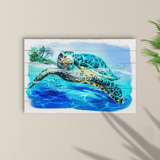 Turtle Oasis Watercolor Canvas Wall Art