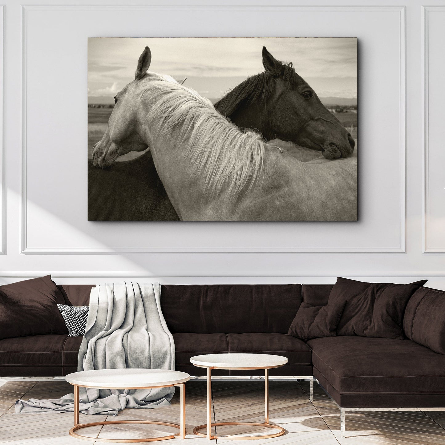 Monochrome Couple Horse Canvas Wall Art