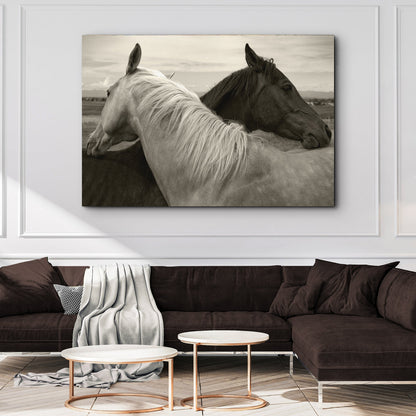 Monochrome Couple Horse Canvas Wall Art