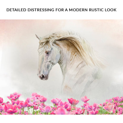 Floral White Horse Canvas Wall Art