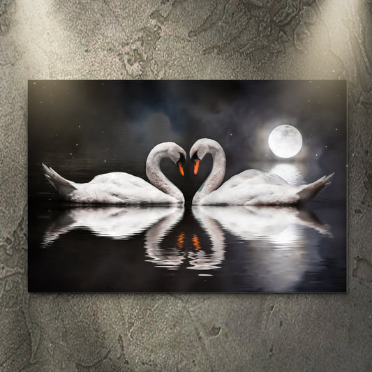 Moonlit Romantic Swan Canvas Wall Art