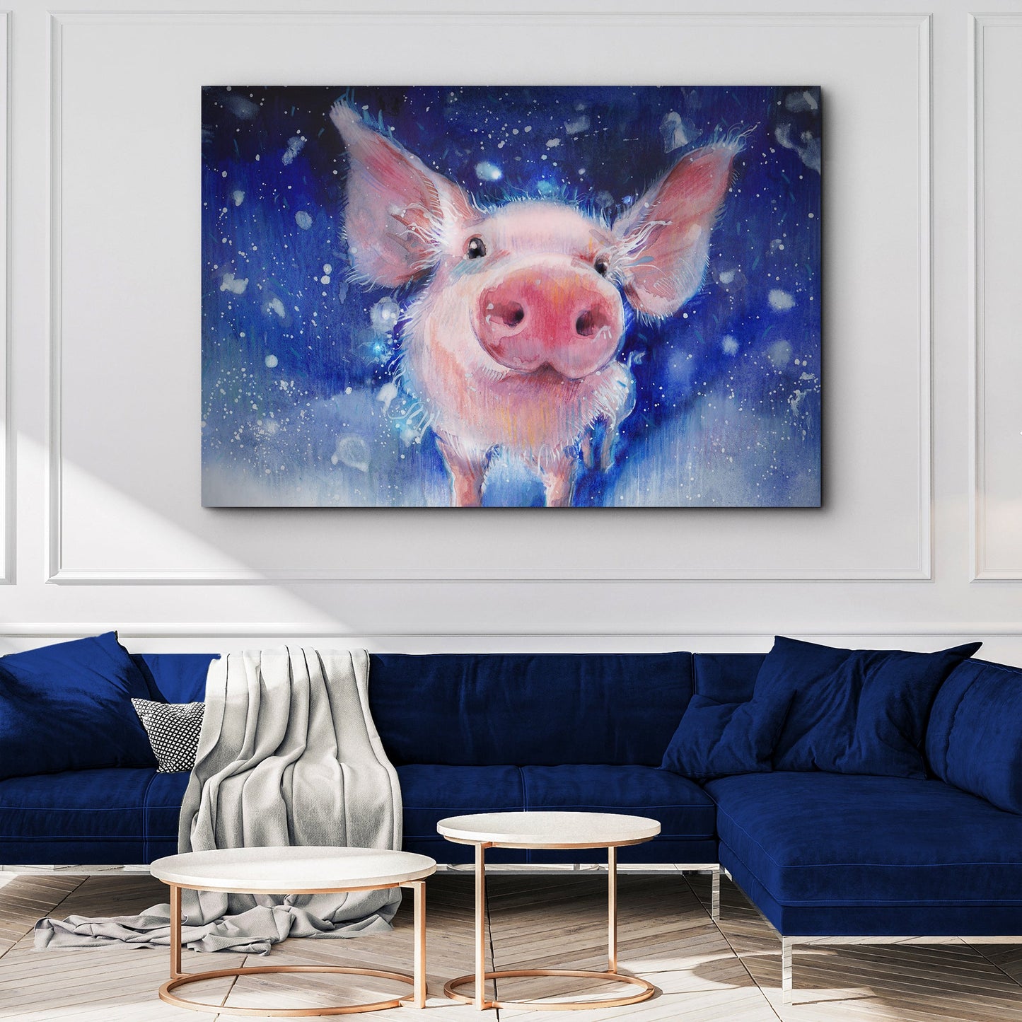 Fluffy Pig Watercolor Canvas Wall Art