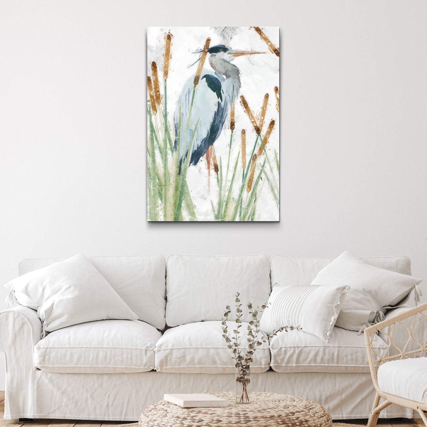 Heron In The Reeds Canvas Wall Art II