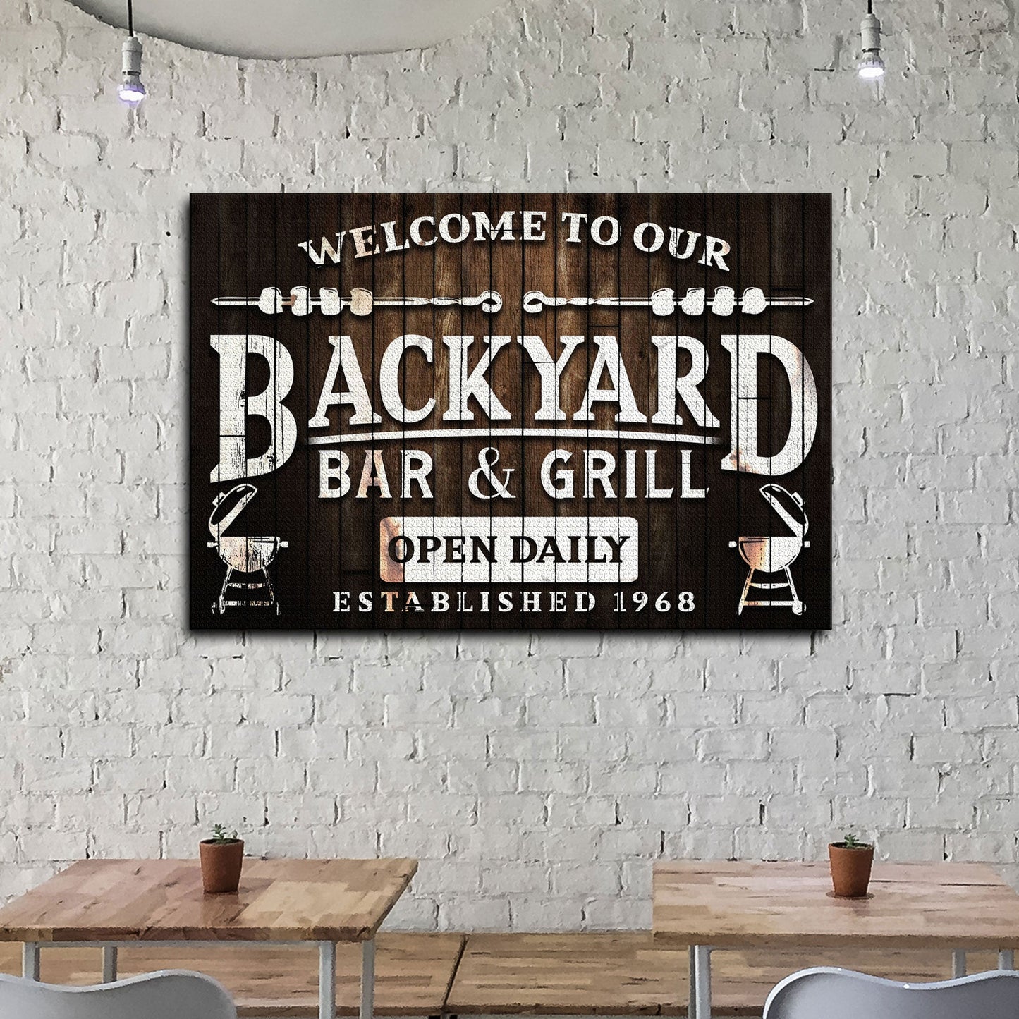 Welcome To Our Backyard Bar And Grill Sign