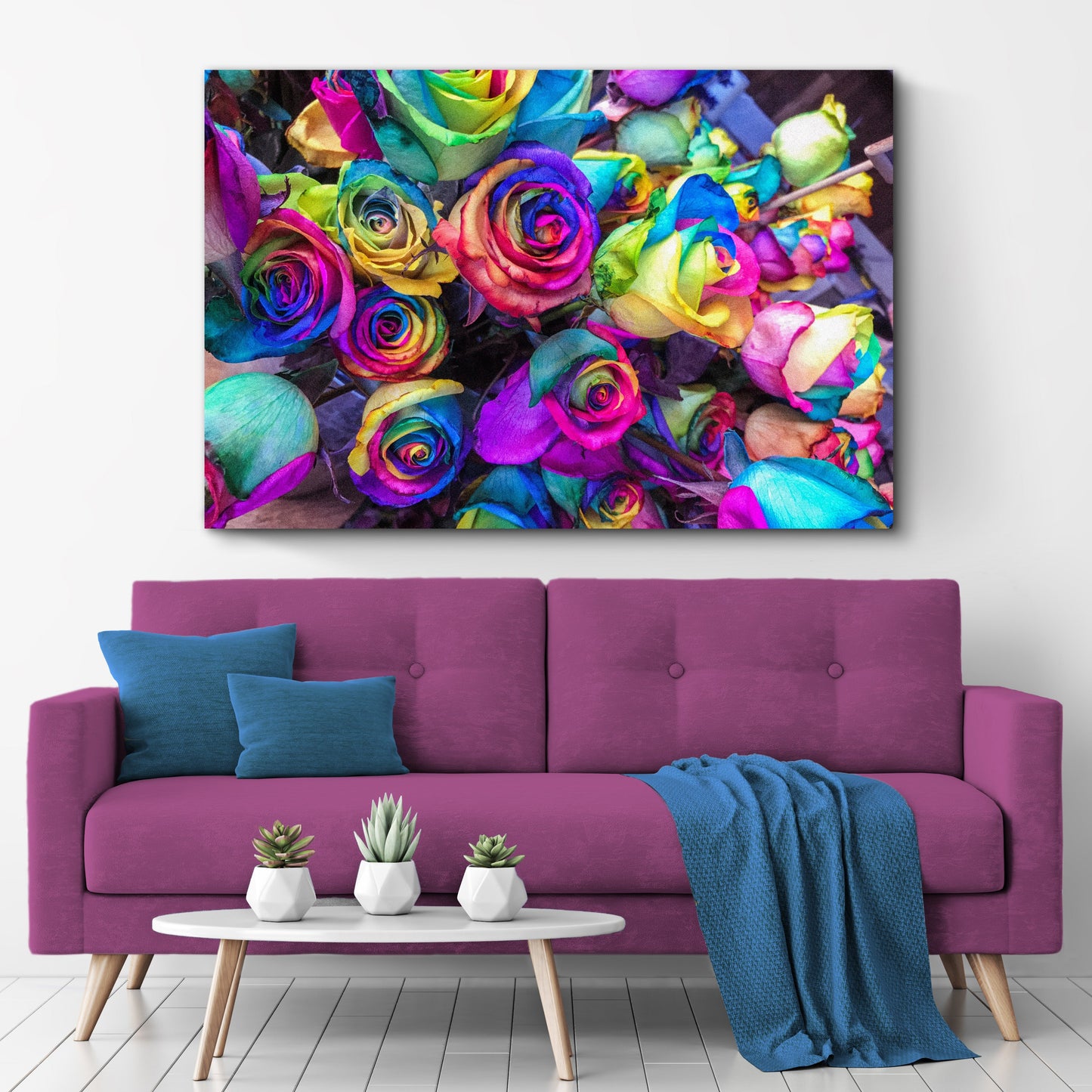 Rainbow Roses Canvas Wall Art