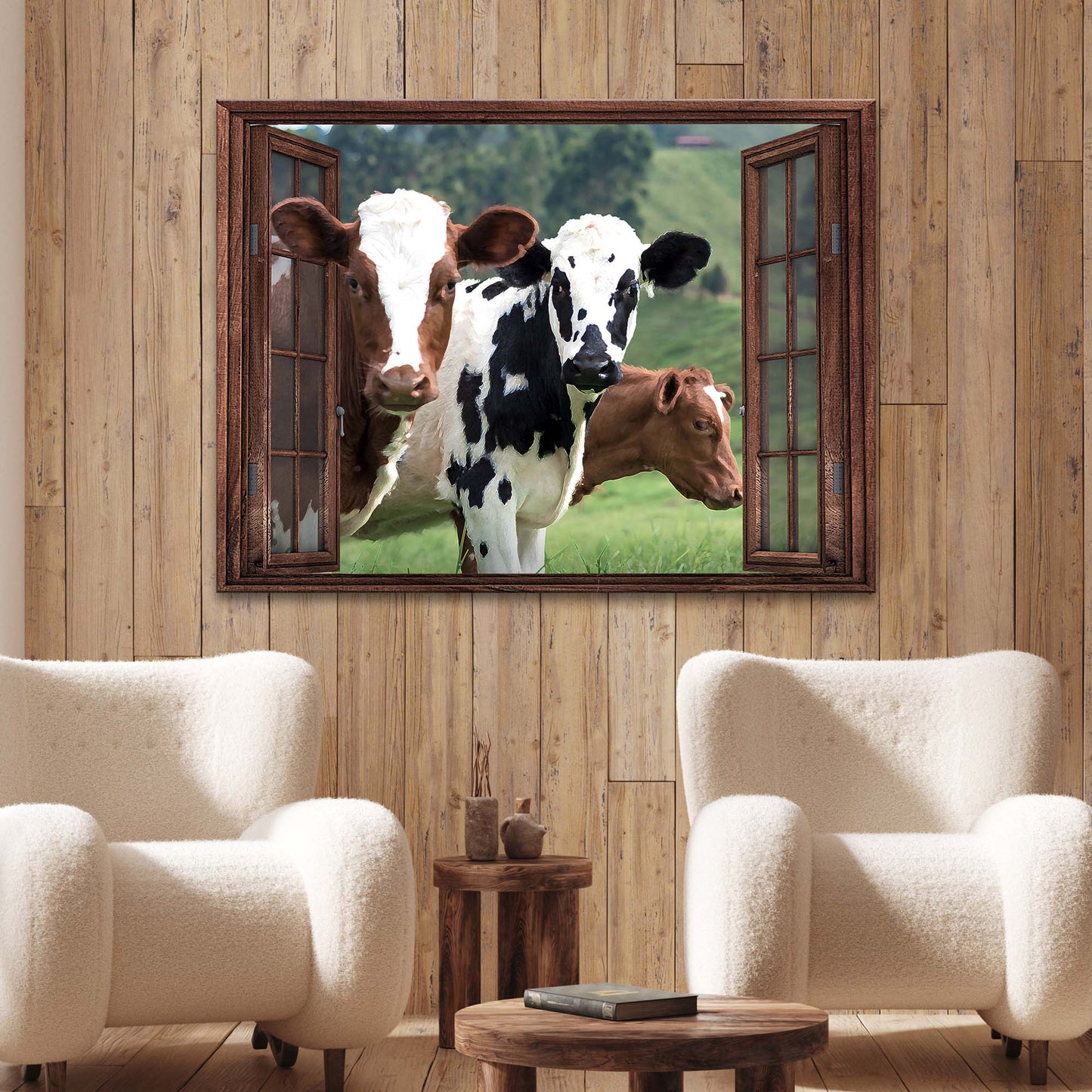 Cattle On Window Canvas Wall Art