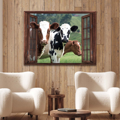 Cattle On Window Canvas Wall Art