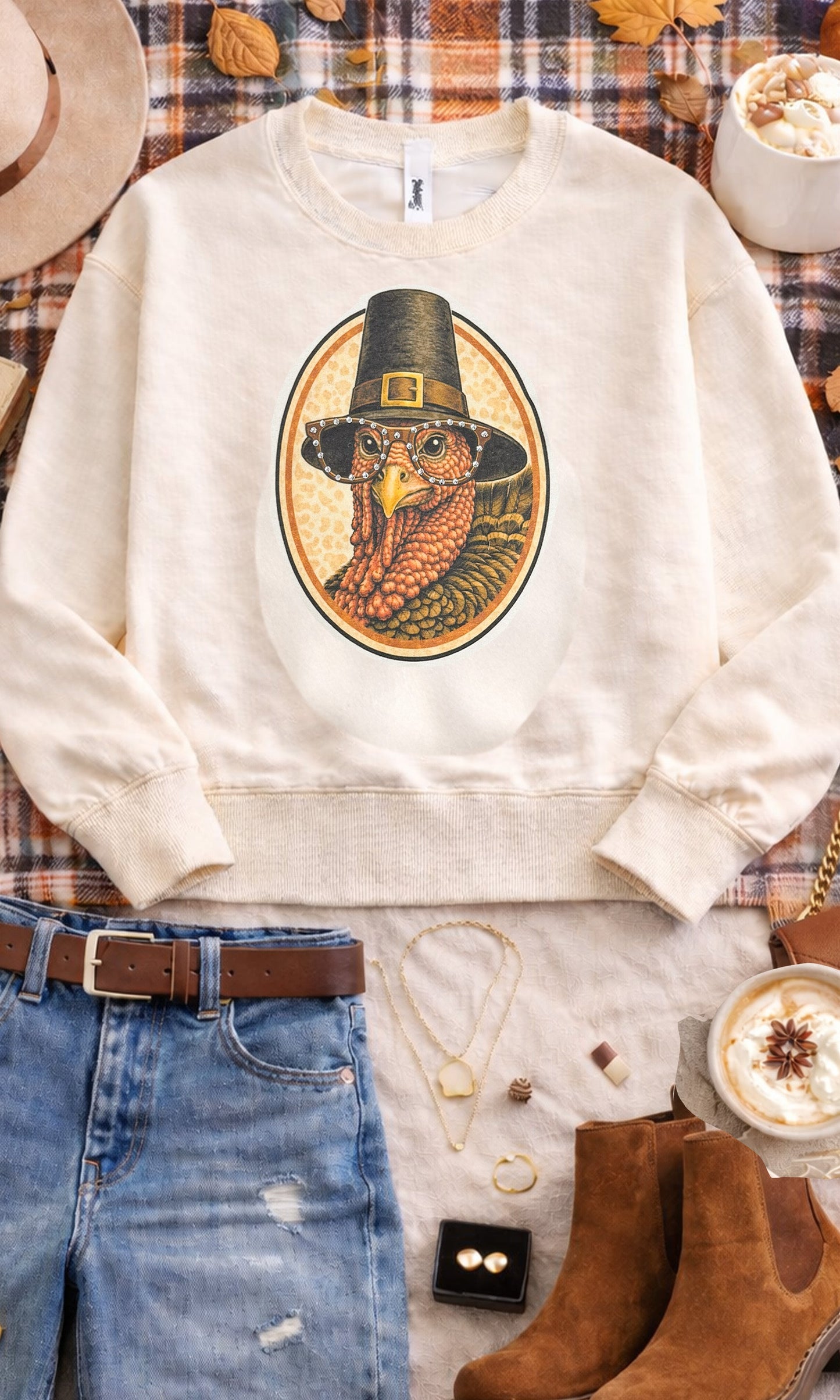 Tom the Turkey with Rhinestone Specs Graphic Sweatshirt