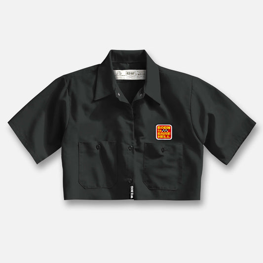 WOMENS BORN TO RAISE HELL INDUSTRIAL CROP MECHANICS SHIRT