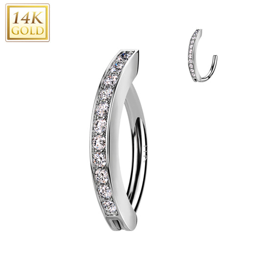 14k Solid White Gold Cubic Zirconia Segment Style Belly Ring
