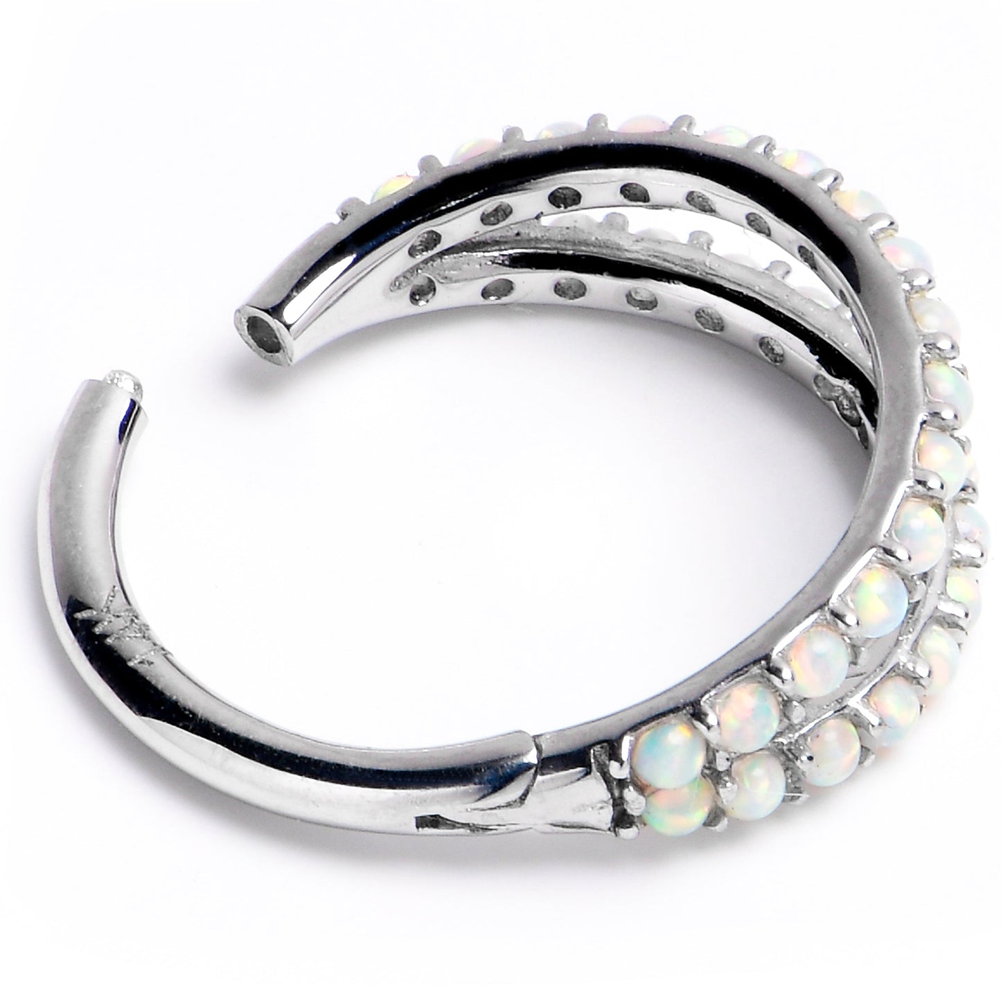 16G 3/8 Solid 14K White Gold Synthetic Opal Hinged Segment Ring