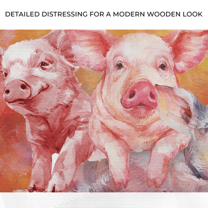 Three Baby Pigs Watercolor Canvas Wall Art